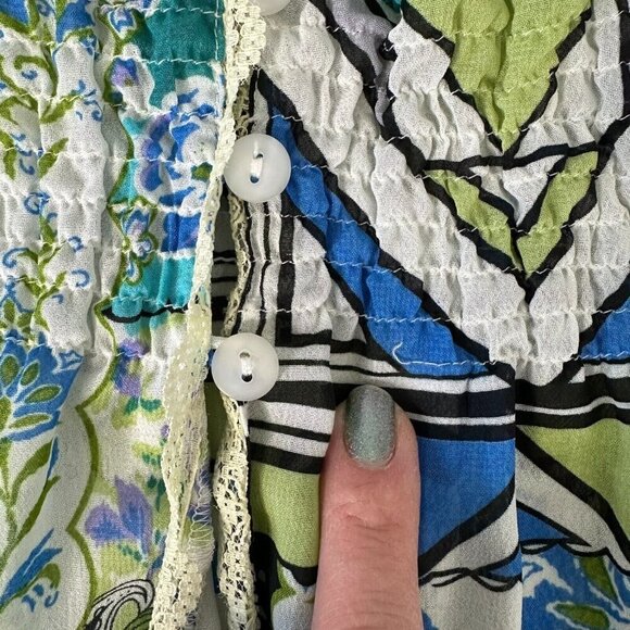 Notations Smocked Topper Size 3X Patchwork Print Sheer Lace Boho Peasant - Picture 12 of 15